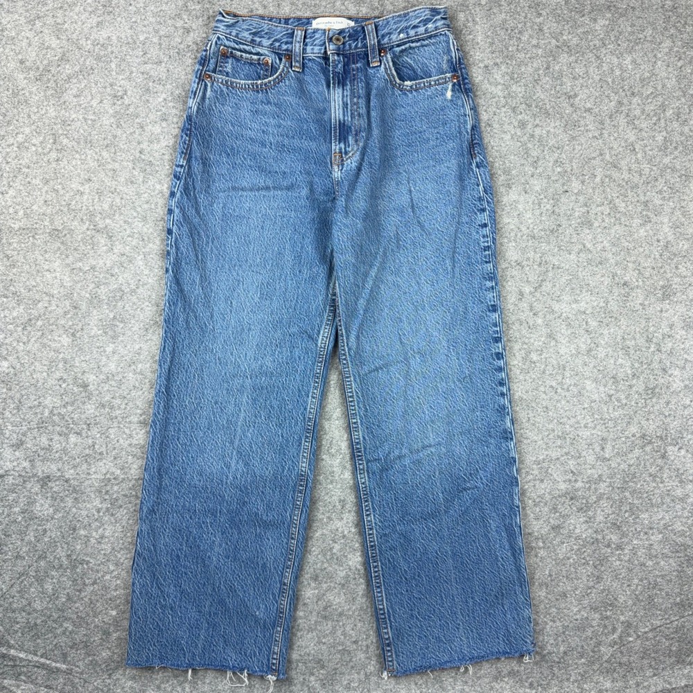 Abercrombie & Fitch Jeans Women 25 0XS Short Blue Loose High Rise Raw Hem Y2K